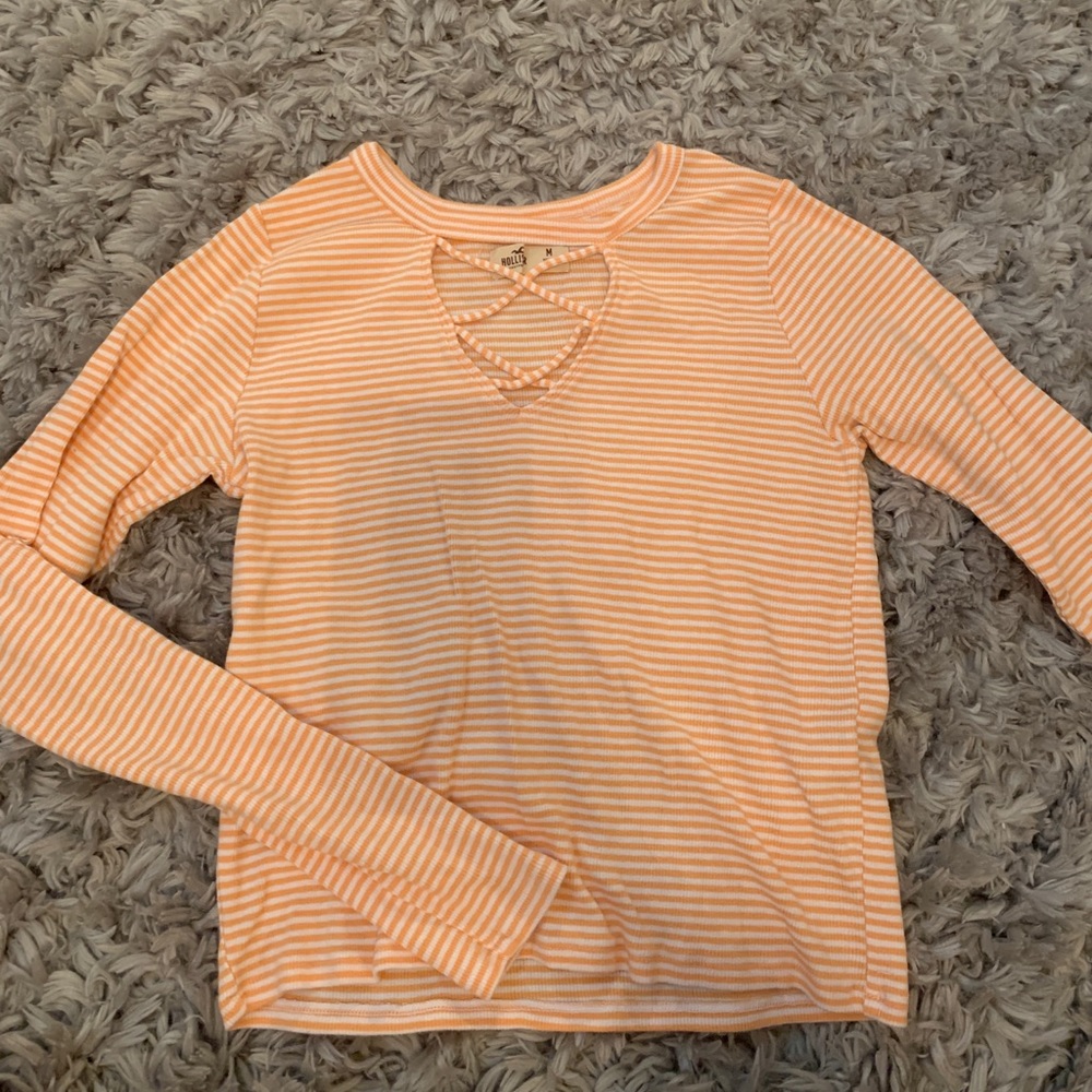 Hollister Orange and White striped long sleeve top